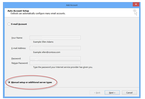 Windows Outlook 2013 add account screenshot