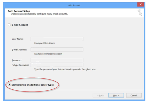 manually setting up outlook for office 365