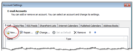 Windows Outlook 2007 account settings screenshot