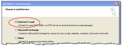 Windows Outlook 2007 add new account screenshot