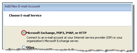 Windows Outlook 2007 add new account screenshot